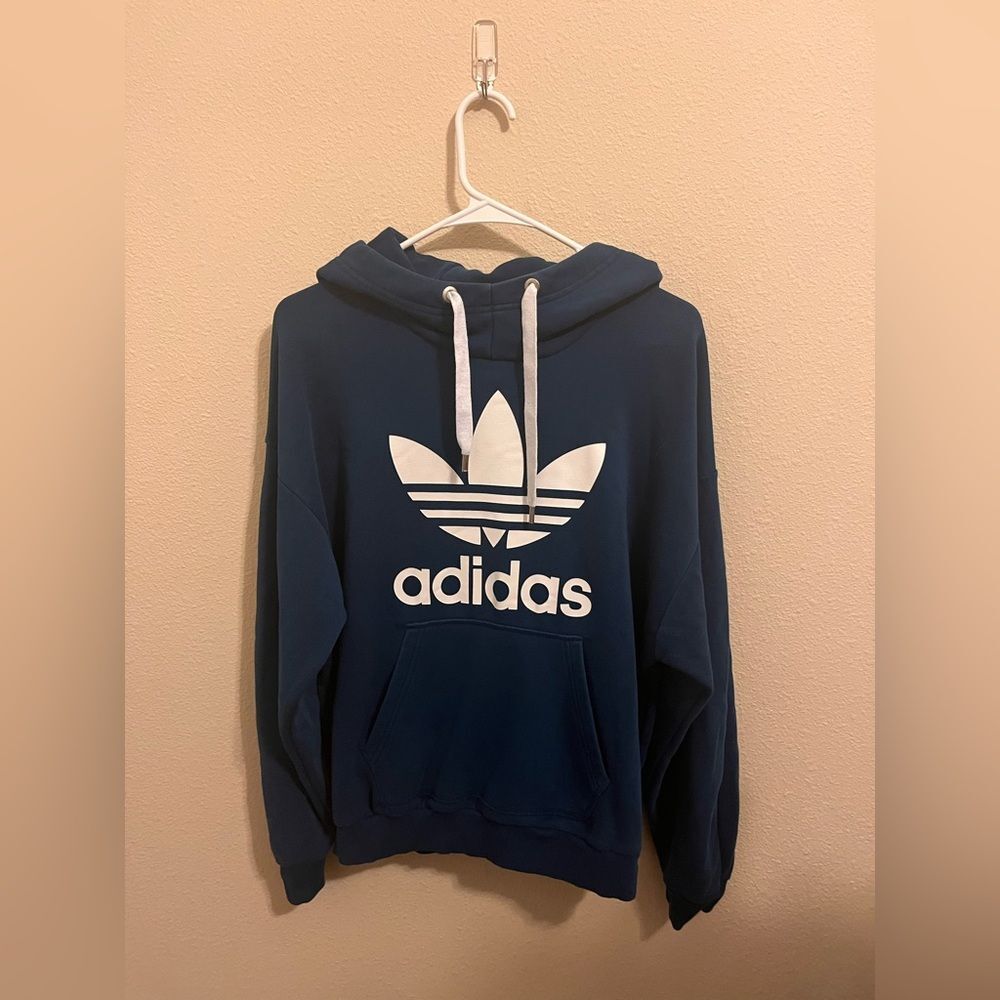 Adidas Women's Blue Hoodie with White Logo